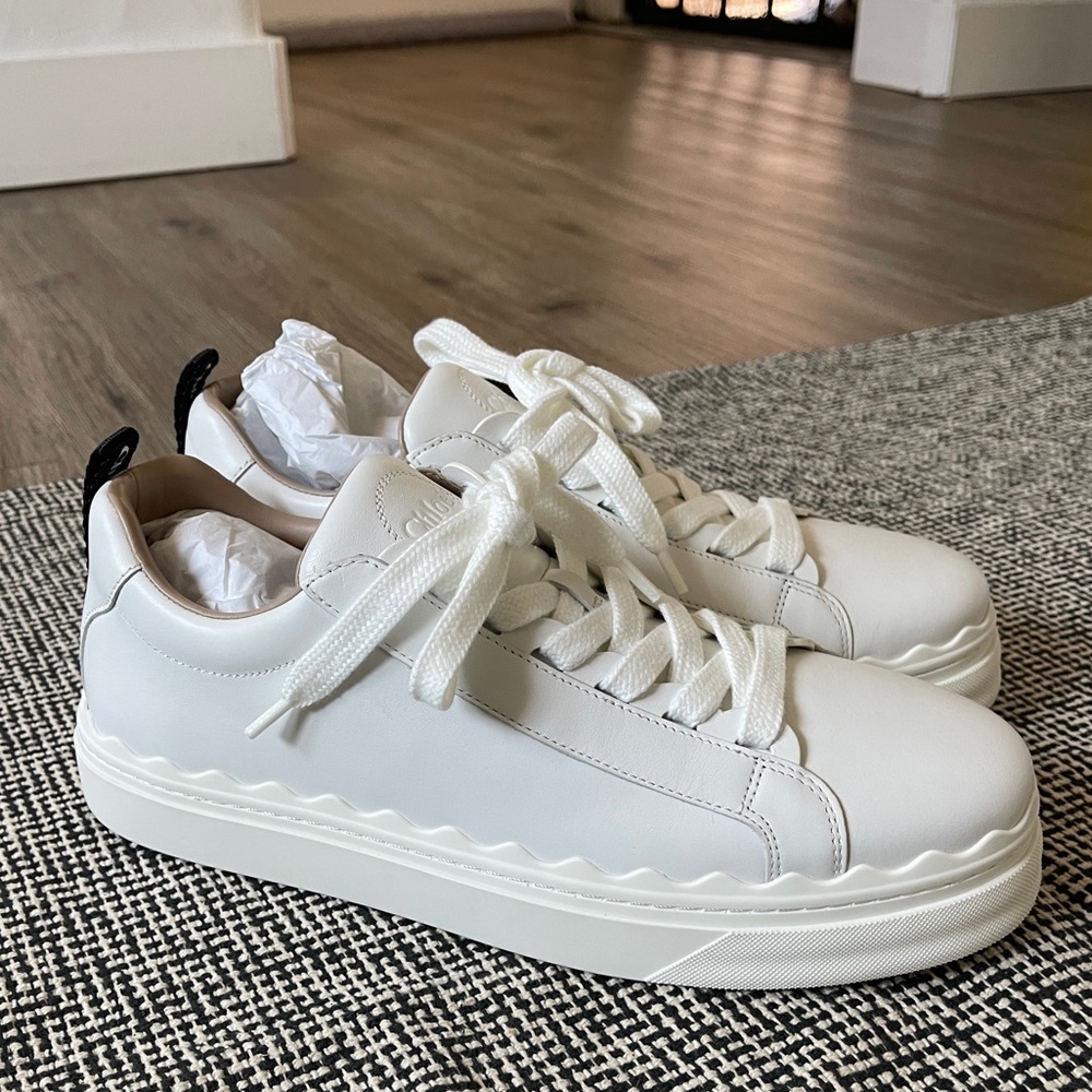 Chloe Lauren Low Top Leather Sneakers | White | Size 41